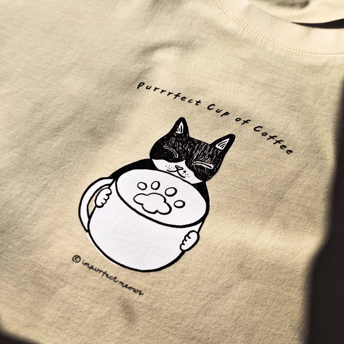 Coffee Cat T-shirt Long Sleeve Crew Neck