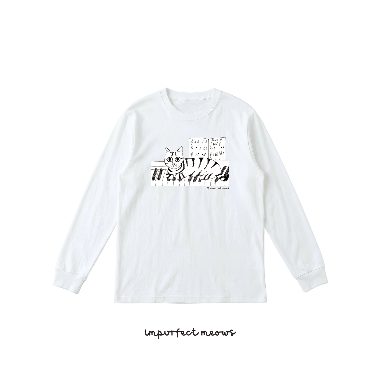 Piano Cat Long Sleeve Crew Neck
