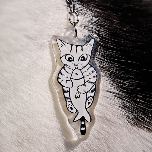 Cat with Fish Keychain