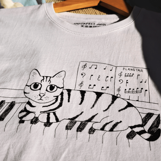 Piano Cat Long Sleeve Crew Neck